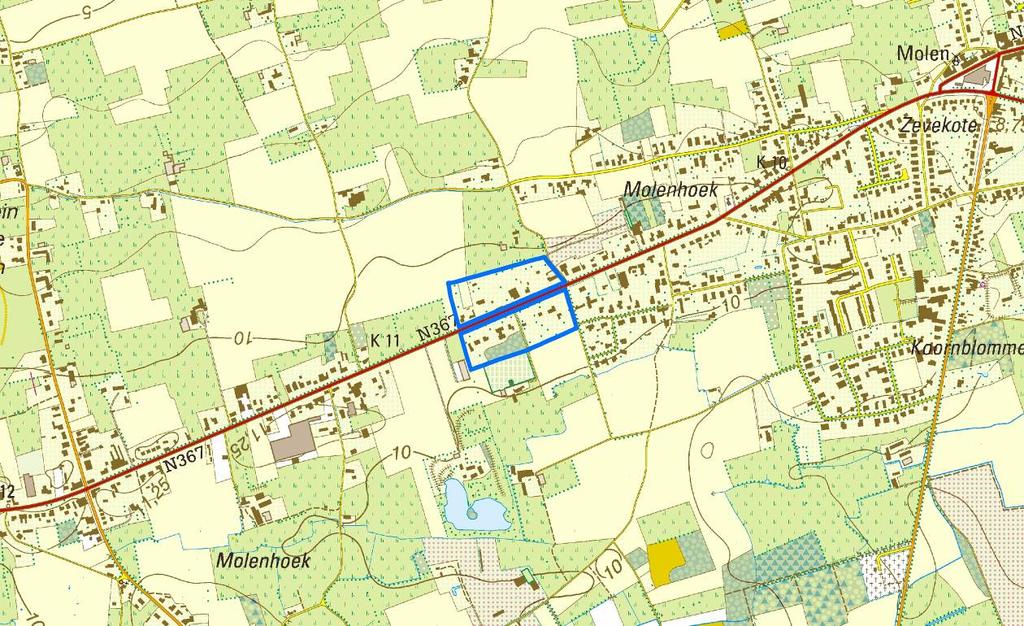 Situering en beschrijving van het plangebied Topografische kaart met afbakening plangebied o o De Gistelsteenweg is de verbindingsweg tussen Brugge en Gistel.