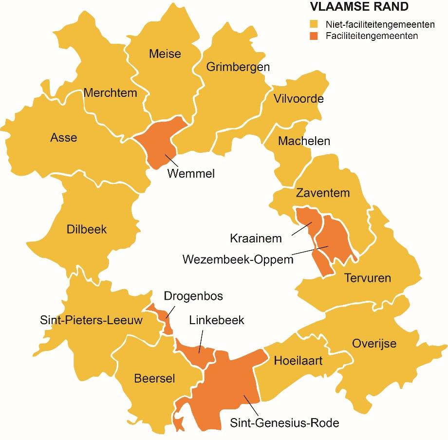 2 VIVES BRIEFING 2018/01 KADER De Vlaamse Rand wordt door de Vlaamse overheid gedefinieerd als de groep van 19 gemeenten die grenzen aan het Brussels Hoofdstedelijk Gewest of aan één van de