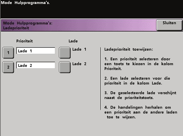 Ladeprioriteit De prioriteit voor elke papierlade selecteren.
