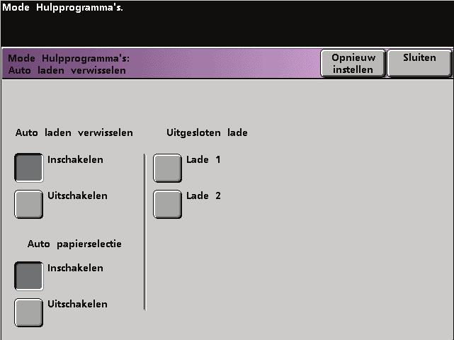 Auto-laden verwisselen Met deze functie stelt u de standaardinstellingen voor de volgende opties in: Standaardinstelling Auto-laden verwisselen (ALS) Auto-papierselectie (APS) Uitgesloten lade Wat de