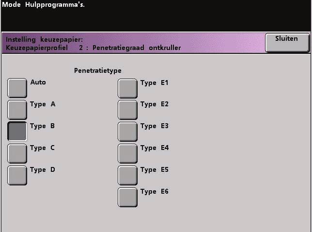 Penetratiegraad ontkruller: gebruik deze functie om de papierkrulling in de afdruk te compenseren Dit is hetzelfde als de functie Instellingen ontkruller.