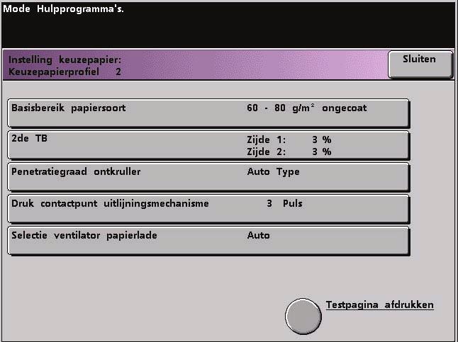 11. Nadat u alle gewenste instellingen hebt gecontroleerd voor dit keuzepapierprofiel, maakt u een Testafdruk om te controleren of de uitvoer naar wens is. 12.