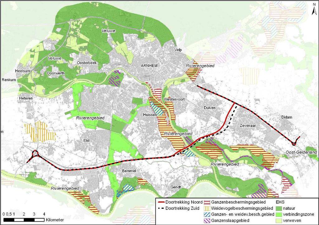 Analyse beïnvloeding Gelders Natuurnetwerk (voormalig EHS) Binnen de Tracébesluitgrenzen van de ViA15 vindt oppervlakteverlies plaats als gevolg van bestemmingswijziging binnen gebieden van het