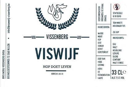 Vissenberg (Nijlen) Viswijf Koperblond IPA 7,5% vol. 24x33cl & 9x75cl Viswijf is een koperblond bier, afgewerkt met een grote, witte schuimkraag.