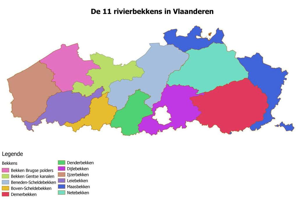 Figuur 2: Rivierbekkens in Vlaanderen 1.5 De invloed van het weer op de staalname De periode apriljuni 2017 was in heel Vlaanderen zeer droog.