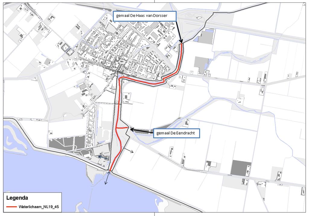 Figuur 2.2 Stromingsrichtingen van het verzorgingsgebied van het waterlichaam. In de EMR (Tabel 2.2) wordt gebruik gemaakt van aannames, en zijn bronnen als kwel en waterinlaat niet meegenomen.