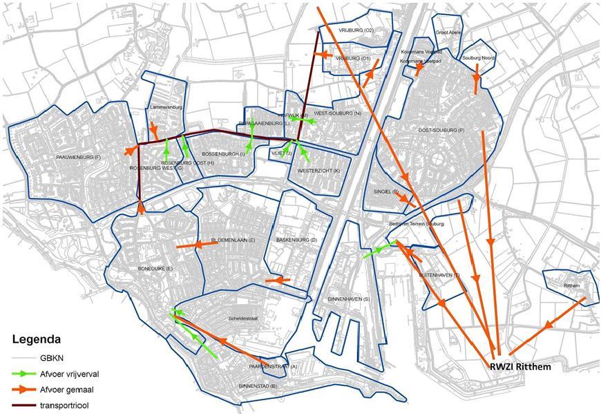 6.1.2 Kenmerken vrij vervalriolering In de gemeente Vlissingen ligt volgens het rioolbeheerbestand een kleine 250 kilometer vrij verval riolering. De gemeente is opgedeeld in 26 bemalingsgebieden.