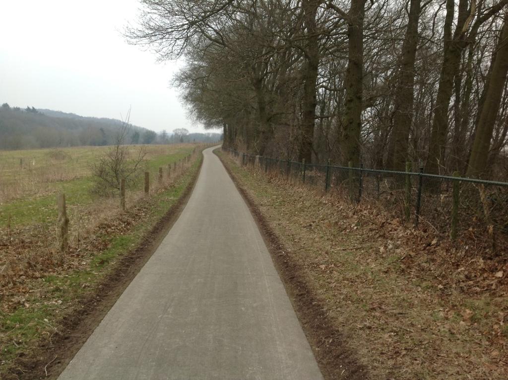 Vreselijk druk weer in Nijmegen. We zijn dan ook heel blij als we na vijf kilometer de drukte uit kunnen en onze weg verder voert door het bos.