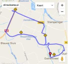 Start: Gastelsfeer Gastelsedijk Zuid Zuidzeedijk Molenweg Noordlangeweg Kanaalweg Zuidlangeweg Mark Vlietweg Zuidzeedijk Rolleweg Oudendijk Schoolstraat Veerkensweg Busstation