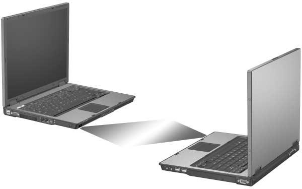 Hardwareonderdelen Verbinding maken met een infraroodapparaat (alleen bepaalde modellen) De notebookcomputer voldoet aan IrDA (standaard 4 Mbps) en kan communiceren met een ander infraroodapparaat