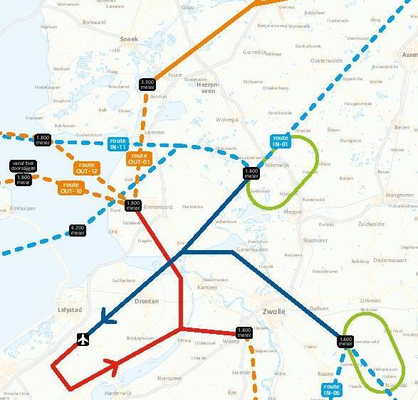 Figuur 4-8 Geconsulteerd ontwerp sector 1 bij zuidwestelijk baangebruik Zowel de bewonersdelegatie als de provincie Friesland hebben diverse voorstellen gedaan om de route van Lelystad Airport vanuit