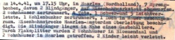 Deze werden echter niet gevonden. Op de Haarlemse bommenkaart staan de inslagen aangegeven met de nummers 61 t/m 72.