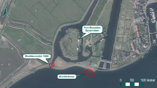 fort. De aangetroffen munitie lag net tussen stenen en puin nabij de vleugel van de brug. Ook dit blijkt uit informatie uit het archief van de Haarlemse sector gemeentewerken.