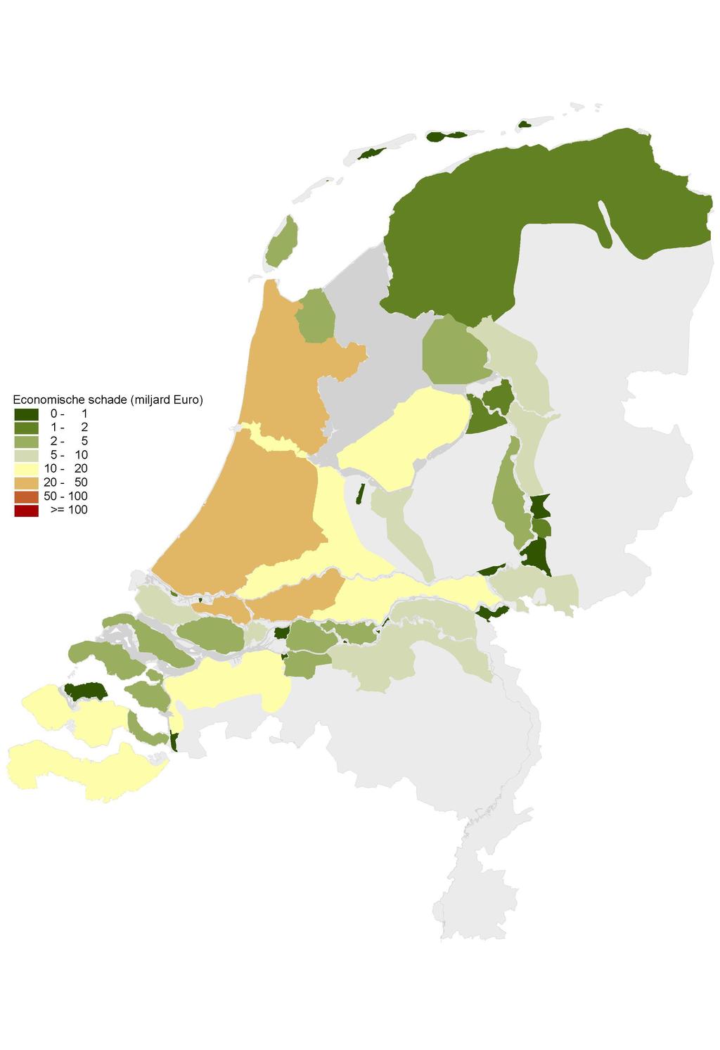 T2513 augustus 2008 a) schade huidige situatie verwacht b) schade huidige situatie maximaal c) schade 2040 (trend) verwacht d) Schade 2040 (trend) maximaal Figuur 3.