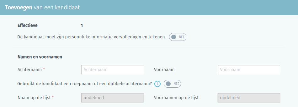 Het is eveneens mogelijk dat de kandidaat zijn persoonlijke gegevens zelf aanvult.