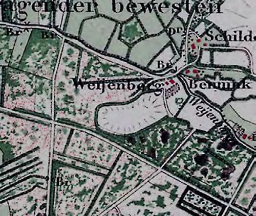Historische ontwikkeling oude winterswijkseweg oude winterswijkseweg kerkdijk kerkdijk Historische topkaart 1885 De planlocatie rond 1885. Weijenborg is nog grotendeels (natte) heide.