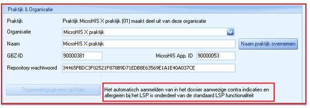 Als u bent aangesloten bij het LSP worden de in MicroHIS X geregistreerde contra indicaties en allergieën aangemeld bij het LSP en kunnen opgevraagd worden door andere zorgverleners.