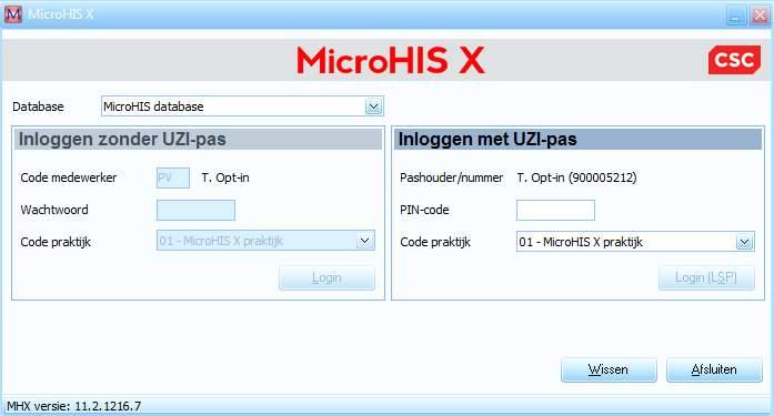 2 Inloggen in MicroHIS X met UZI-pas Voor sommige communicatie met het LSP is het gebruik van de UZI-pas een noodzakelijke voorwaarde.