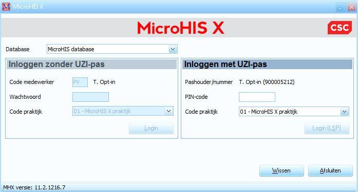 3 Inloggen in MicroHIS X Voor sommige communicatie met het LSP is het gebruik van de UZI-pas een noodzakelijke voorwaarde.