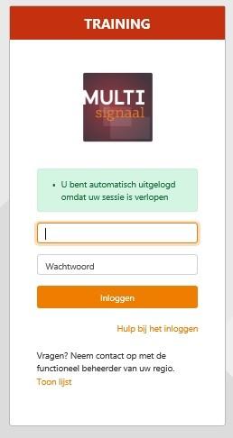 Ga naar https://training.multisignaal.nl/login om de trainingsomgeving van SISA MULTIsignaal te bereiken. Vervolgens verschijnt het inlogscherm.