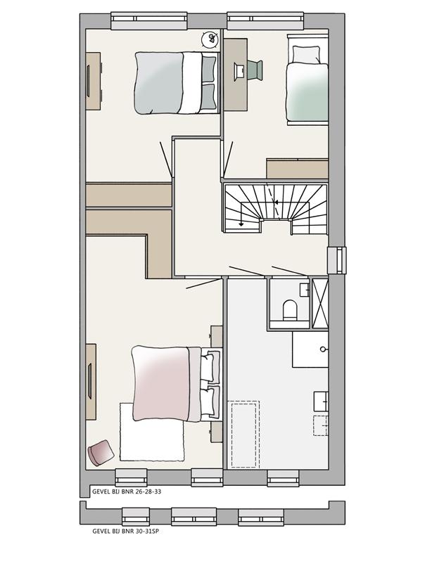 Type E. Twee onder een kapwoning Langskap Eerste verdieping 3.33 m 2.60 m 3.70 m 4.40 m 4.