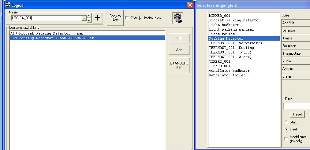 de andere voor de detector - voeg achter de uitgang "manueel" of "detector" toe zodat u het onderscheid kunt maken tussen beide).