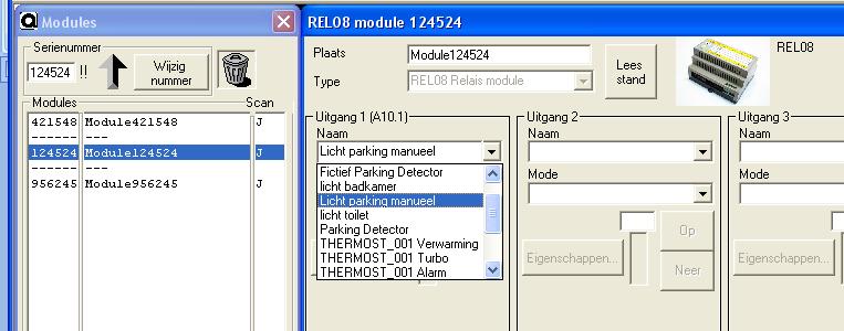 Op de ECM04 module kan een energiemeter aangemaakt worden: Door in het drop down menu van ingang 1 op de functie Nieuwe uitgang te klikken. 2.