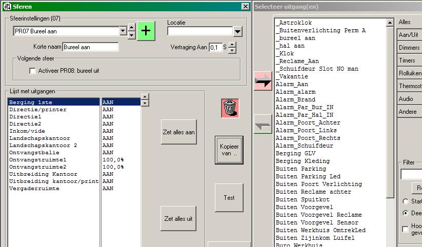 Aan de rechterzijde van het scherm worden de uitgangen in uw programma weergegeven. Selecteer in het deel aan de linkerzijde "nieuwe preset".