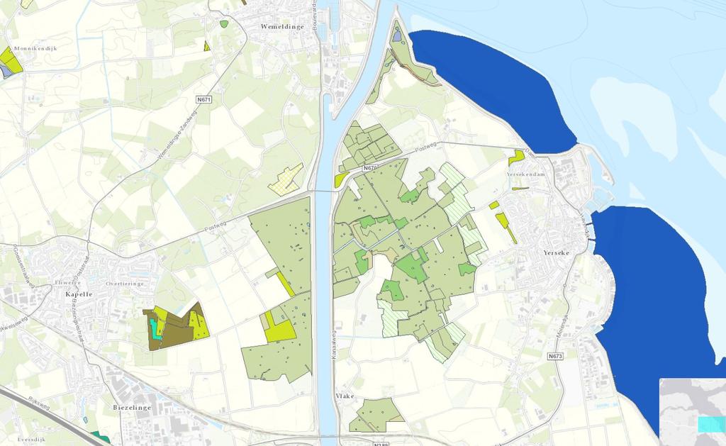 Figuur 8 Natuurbeheertypen voor de Yerseke en Kapelse Moer en directe omgeving Voor het agrarisch natuur- en landschapsbeheer onderscheidt de Provincie Zeeland de typering open grasland, open