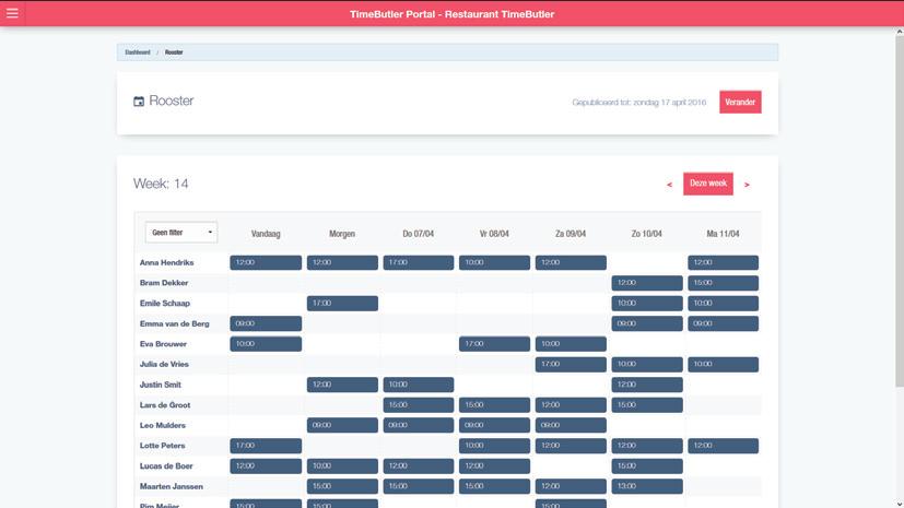 rooster Nadat uw medewerkers zijn aangemaakt en de eventuele tags zijn gekoppeld, kunt u starten met het maken van een rooster.