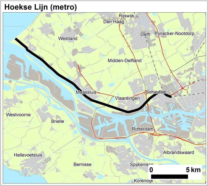 Hoekse Lijn (Noordoever van de Maas) Het project Hoekse Lijn omvat de ombouw van het bestaande tracé tussen Schiedam en Hoek van Holland van een gewone spoorlijn naar een moderne metro.