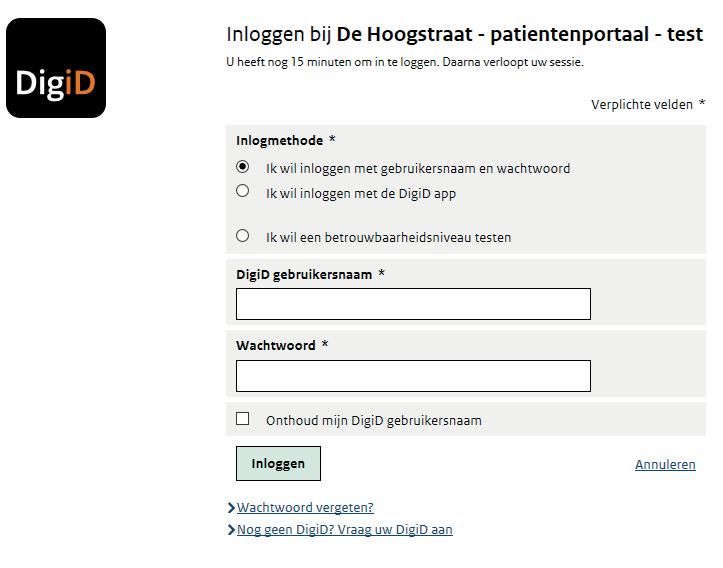 Inloggen met DigiD 1. Nadat u uw account eenmalig heeft geactiveerd, klikt u op de link in uw bevestigingsmail. Het inlogscherm wordt geopend. 2. Klik in het inlogscherm op Inloggen met DigiD. 3.