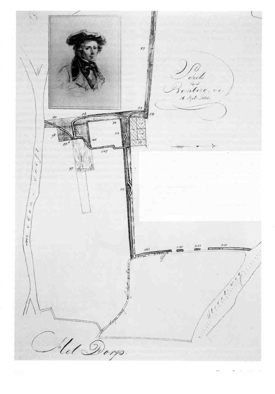 De kaart van 26 september 1835 van de Bo(o)mberg met daarop de percelen en de daarover lopende