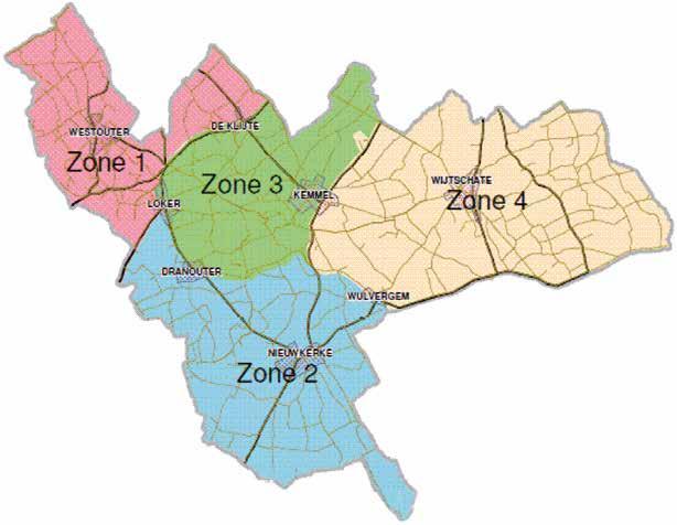 - Westouter - De Klijte: de woningen ten noorden van de Dikkebusstraat (Dikkebusstraat behoort tot zone 3). - Loker: de woningen ten westen van de Dikkebusstraat tot en met de Douanestraat.