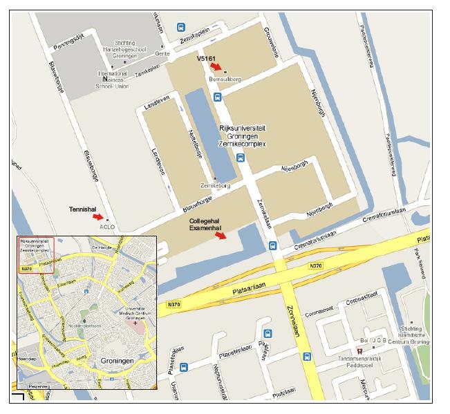 Kaart/map Zernike Tennishal= Blauwborgje 16 Examenhal=