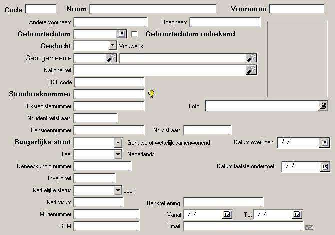 2. Persoonlijke steekkaart 2.1 Opbouw Fiche Onderstaand schermvoorbeeld geeft een beeld van een lege personeelsfiche. Figuur 2.