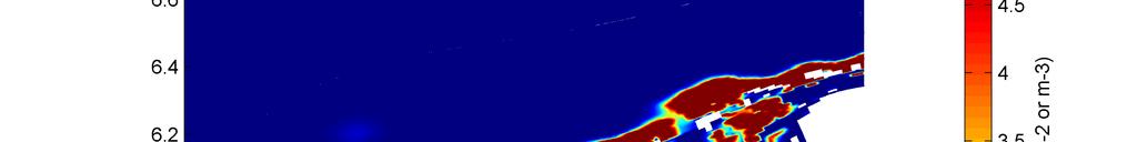 Waddenzee tussen de 2 en 3.5 gc/m 2 en in de oostelijke Waddenzee tussen de 0.5 en 1.5 gc/m 2 (Figuur 5.19A en B), terwijl metingen suggereren dat dit eerder rond de 5gC/m 2 zou moeten liggen.