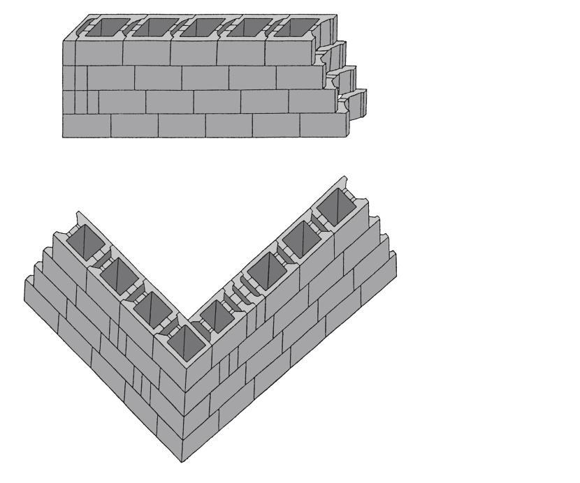 10.4 MONTAGESCHEMA STAPELBLOKKEN 39 x 29 x 20 Verband 1/4 Enkele muur Hoek muur 1ste laag 2de