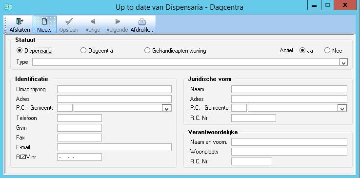 Dispensaria & Dagcentra Correctie voor de centrums zonder RIZIV nummer Indien de zone met het RIZIV nummer niet is ingevuld zal dit worden aanzien als zijnde