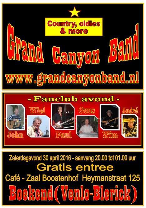 Grand Canyon Band Boostenhof 30 april De Band bestaat uit vijf muzikanten en een eigen geluidsman met dezelfde muzikale voorkeuren.