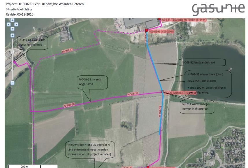 3. Beschrijving locatie en voorgenomen ingreep Locatie Het tracé van de nieuwe leiding bevindt zich in de uiterwaarden van de Nederrijn nabij Heteren, ten westen van rijksweg A50.