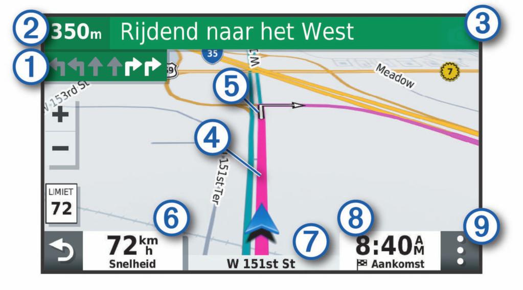 Een route starten op de kaart U kunt uw route starten door op de kaart een locatie te kiezen. 1 Selecteer Bekijk kaart. 2 Versleep de kaart en zoom in om het te doorzoeken gebied weer te geven.