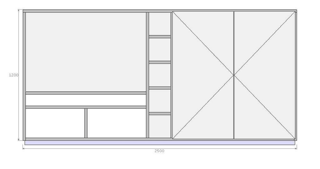 De tv wordt halverwege de kast geplaatst en kan aan de achterwand hangen.