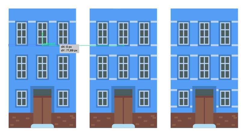 Voeg verschillende dunne strepen toe die over de boven- en onderrand van de vensters gaan, waardoor de gevel gedetailleerder wordt. Stap 12 Tijd om een dak voor ons huis te maken.