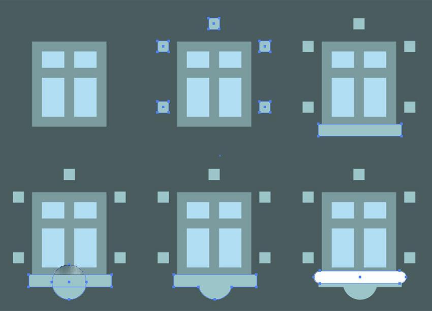 Vorm een klein venster op dezelfde manier als we deden voor de vorige huis, met behulp van de Rectangle Tool (M) en de Offset pad optie.