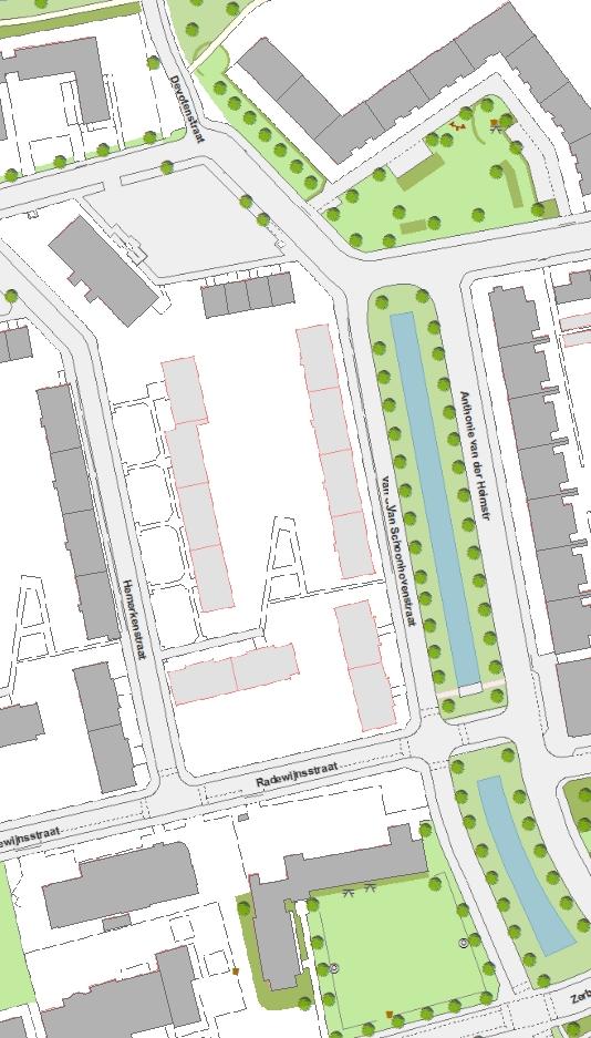 Hemerkenstraat, Radewijnstraat, Van Schoonhovenstraat Legenda Pand Pand in gebruik Pand in gebruik (niet ingemete ouw gestart ouwvergunning verleend Pand buiten gebruik Sloopvergunning verleend