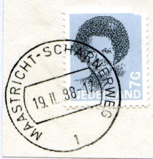 MAASTRICHT-SCHARNERWEG 1 Het cilinderbalkstempel was verstrekt op 10 februari 1971 en in augustus 1993 nog in gebruik.