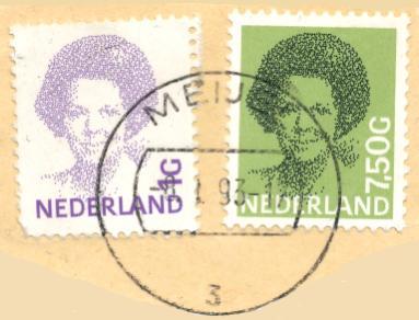 De stempelkaart van Meijel is niet meer aanwezig (voormalig postdistrict Maastricht).