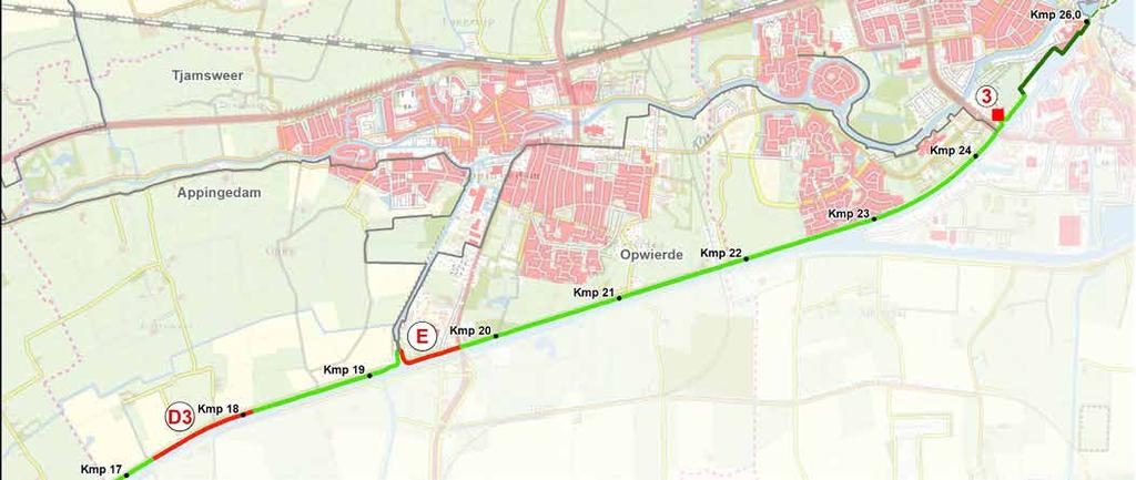 E Uitleg op pagina 7 D3 Groevesluis E Groevesluis-Woldbrug De kade is afgekeurd op hoogte (over een lengte van 500 meter) en de boordvoorziening heeft ten dele onvoldoende stabiliteit (over 310