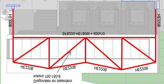 4Evergreen Steenbergen Hoofdberekening uitbreiding kantoor 4.4 Vakwerk voorgevel In de nieuwe voorgevel wordt een vakwerk gemaakt zodat er een kolomvije doorgang is voor de loading docks.